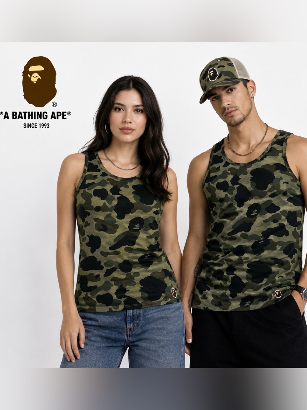 Authentic BAPE A Bathing Ape Green Camo Tank Top S Unisex Y2K Streetwear OG